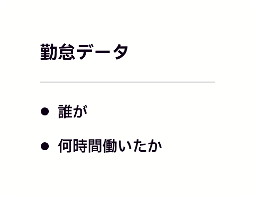 勤怠データ: 誰が・何時間働いたか